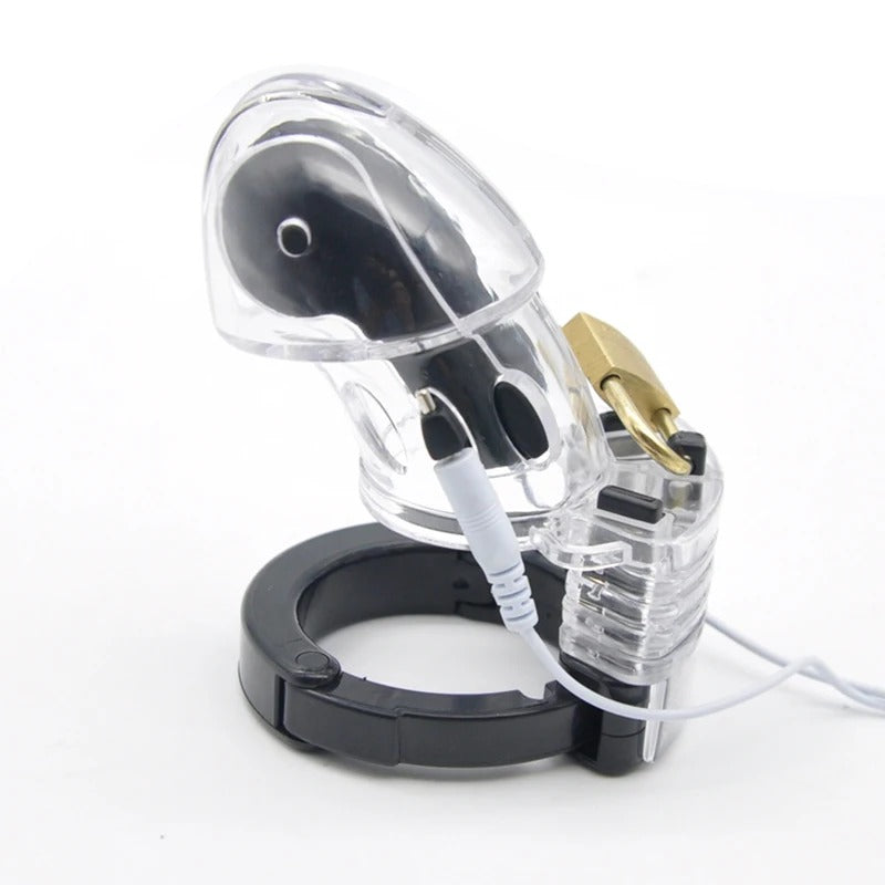 Plastic Electro Shock Male Chastity Device with Adjustable Cuff Ring