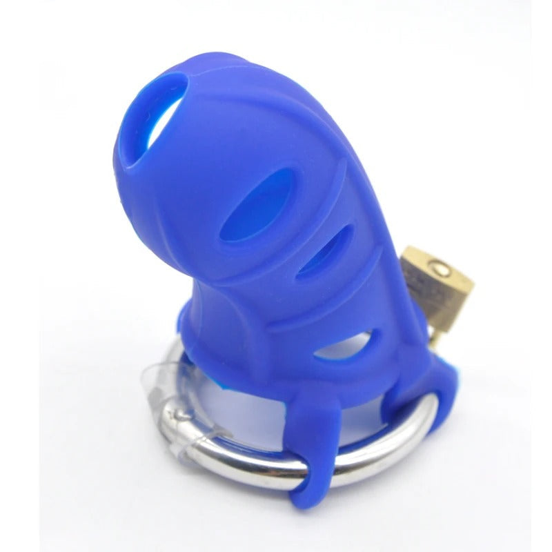Male Extreme Silicone Chastity Device with Stainless Steel Adjustable Ring and Padlock
