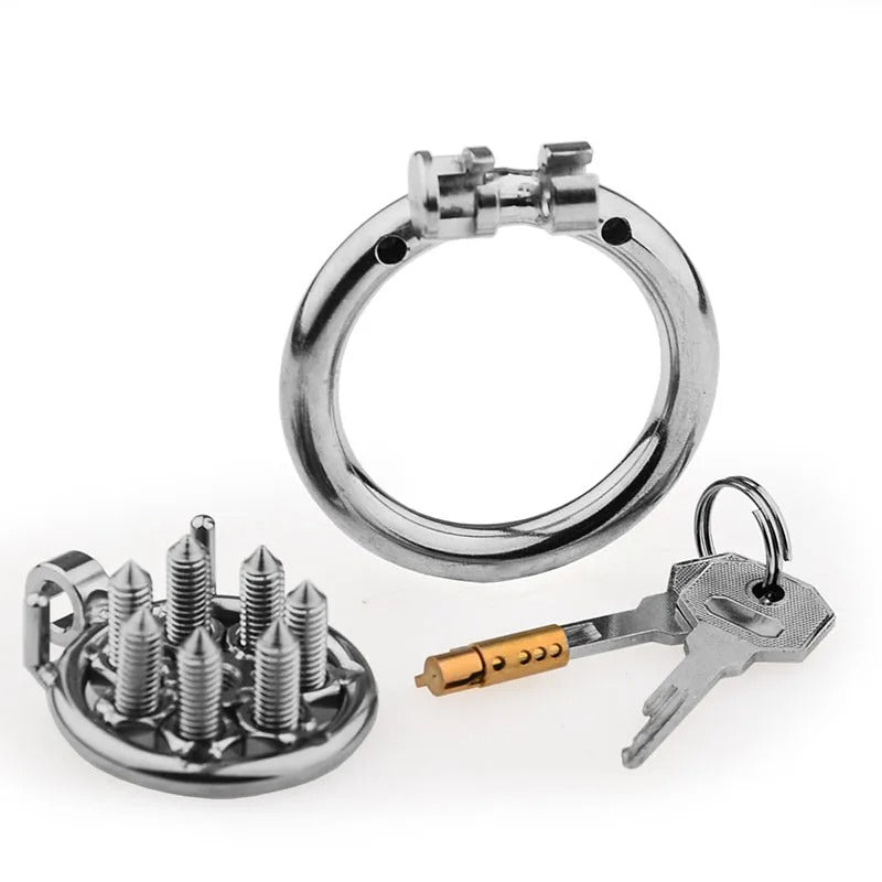 Stainless Steel Male Chastity Device – Adjustable Spiked Belt with Locking Cage
