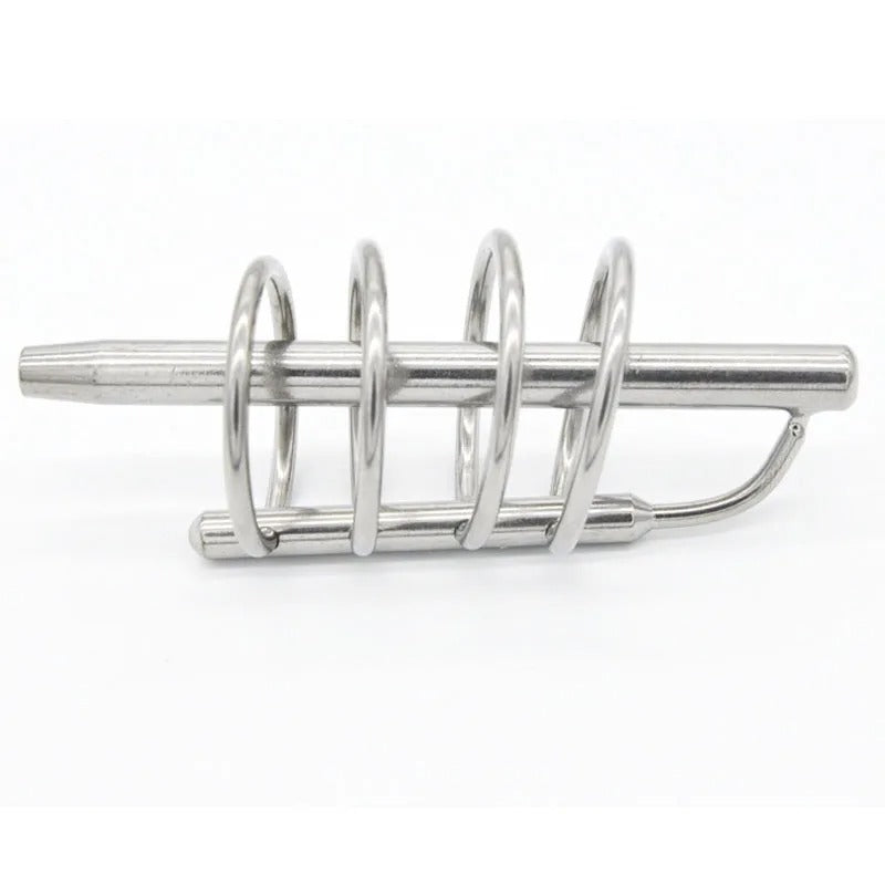 Men’s Stainless Steel Chastity Cage with 4 Rings – Urethral Sounding