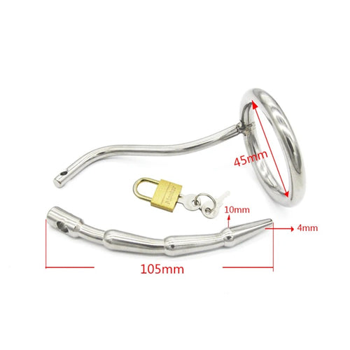 304 Stainless Steel Chastity Device | Long Cage + 9 mm Dilator (115 mm)