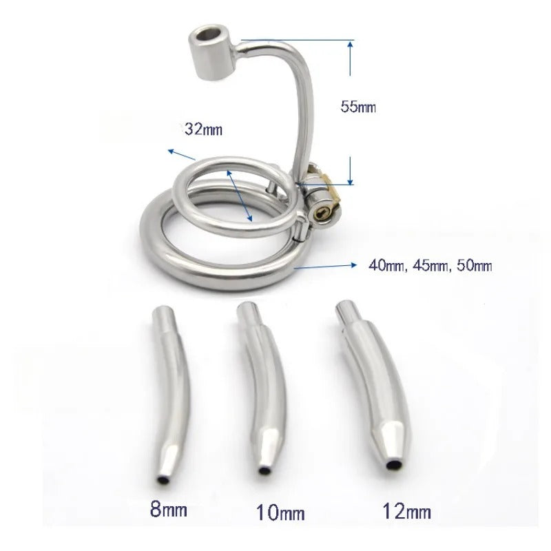 316 Stainless Steel Male Chastity Device with Removable Catheter and Stealth Lock