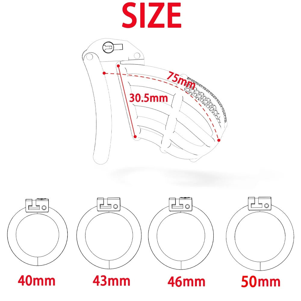 Master Series Male Chastity Device – Locking Cage with 4 Base Rings