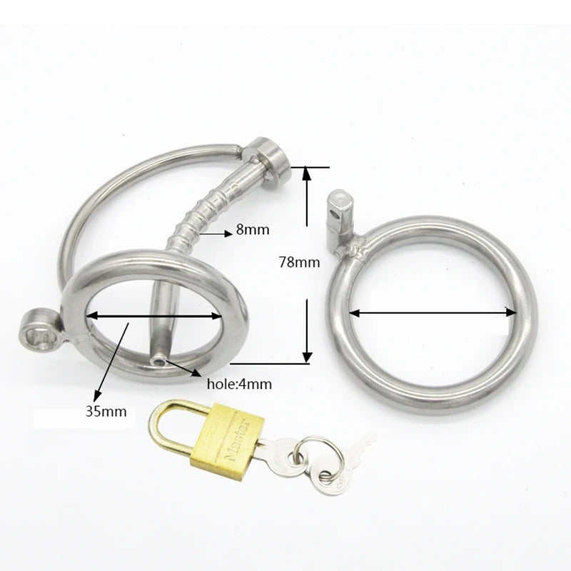 Stainless Steel Male Chastity Device with Removable Catheter and Locking Ring