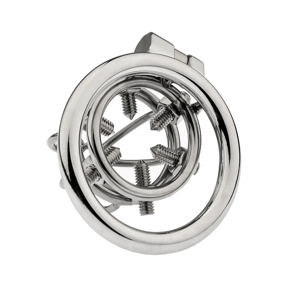 Stainless Steel Male Chastity Device – Spiked Ring and Locking Belt Design