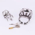 Short Stainless Steel Chastity Cage with Scrotum Pouch – Arc Ring Metal Device for Men