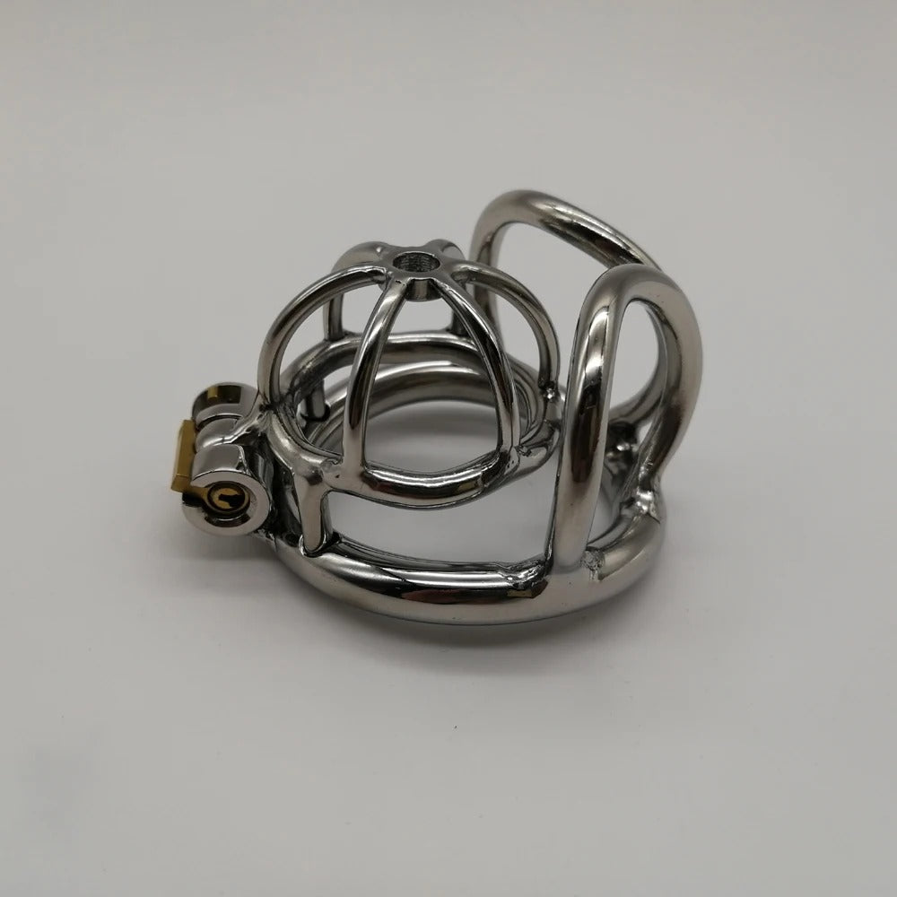 Mini Stainless Steel Male Chastity Cage – Compact Cock Lock with Ring