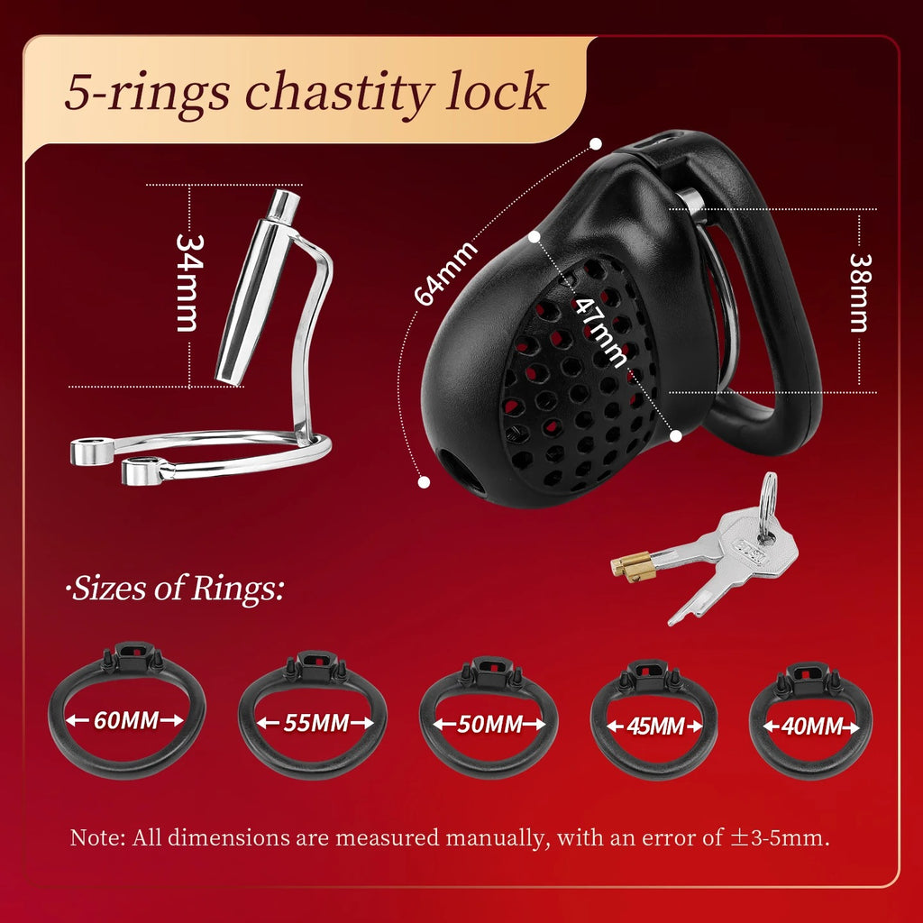 Resin Male Chastity Cage with Lock – Breathable Design with 5 Adjustable Rings