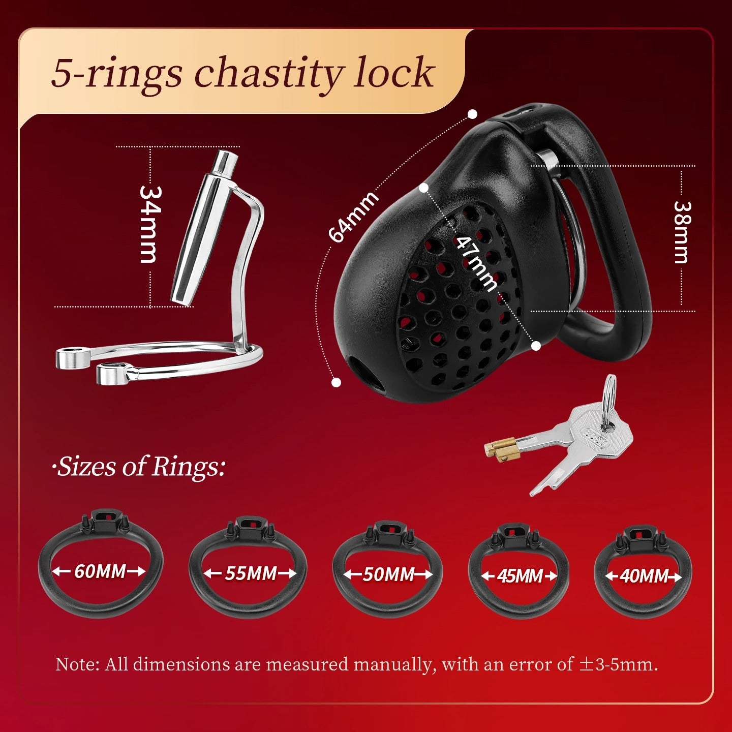 Resin Male Chastity Cage with Lock – Breathable Design with 5 Adjustable Rings