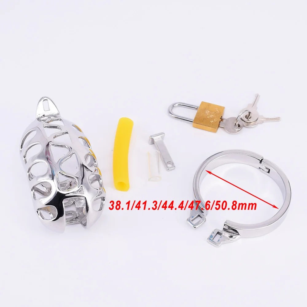 Small Stainless Steel Male Chastity Device with Cock Cage and Locking Ring