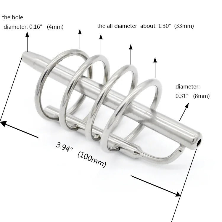 Men’s Stainless Steel Chastity Cage with 4 Rings – Urethral Sounding