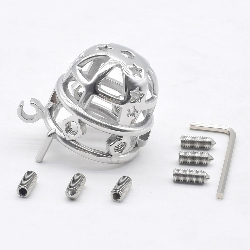 Metal Chastity Cage With Lock – Adjustable Screw Spikes Side