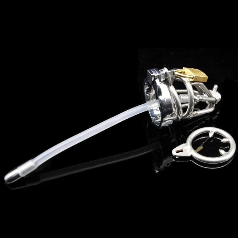 Stainless Steel Standard Male Chastity Device with Catheter Mini