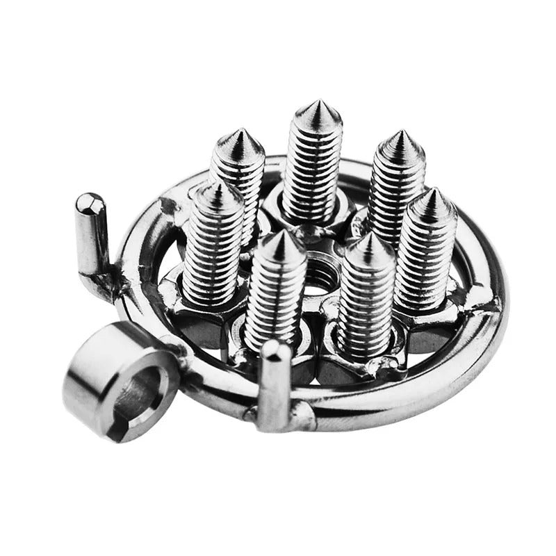 Stainless Steel Male Chastity Device – Adjustable Spiked Belt with Locking Cage