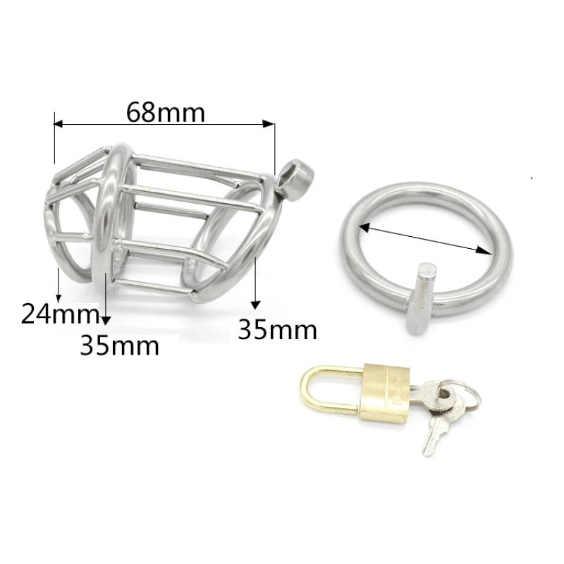 Stainless Steel Male Chastity Device with Cage, Ring and Padlock Ergonomic Chastity Belt for Men