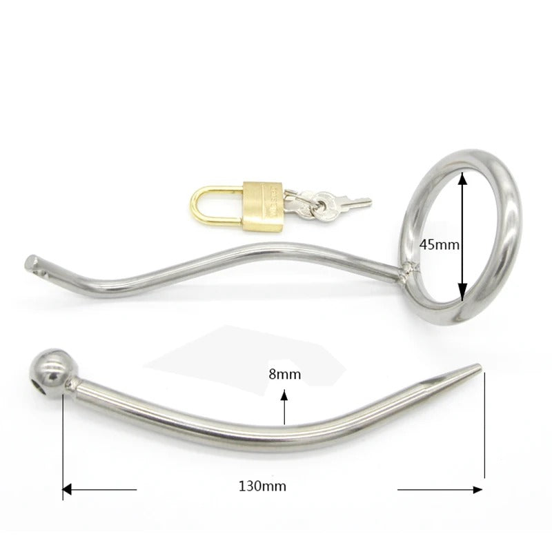 Steel Male Chastity Device with Catheter and Chastity Cage Ring Medical Grade Steel