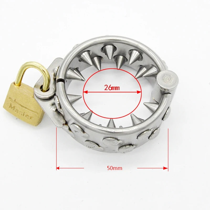Stainless Steel Male Chastity Ring – 2-Row Locking Design Pendant Device