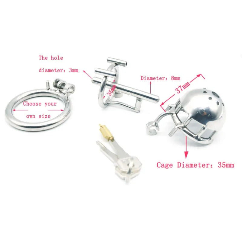Stainless Steel Male Dual Use PA Chastity Device with Locking Ring