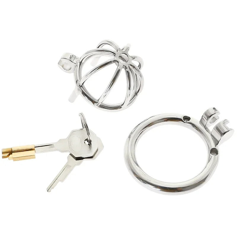 Stainless Steel Male Chastity Device with Urethral Catheter and Anti-Off Ring