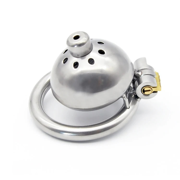 Small Stainless Steel Male Chastity Device with Urethral Catheter and Lock