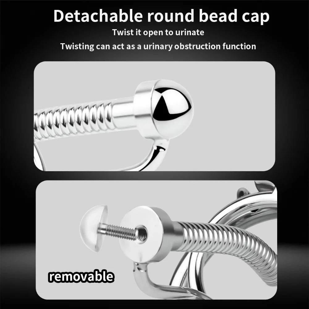 Stainless Steel Male Chastity Device – Locking Cage with Catheter and Ring-Men Chastity Belt