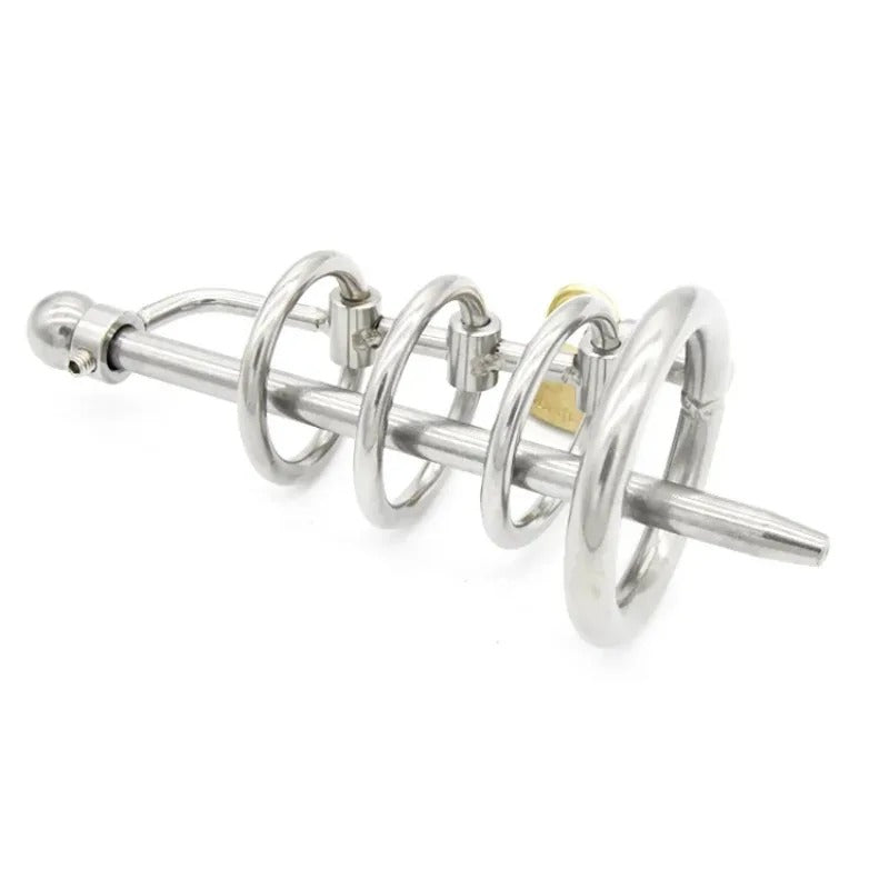 3 Ring Stainless Steel Male Chastity Device with Catheter