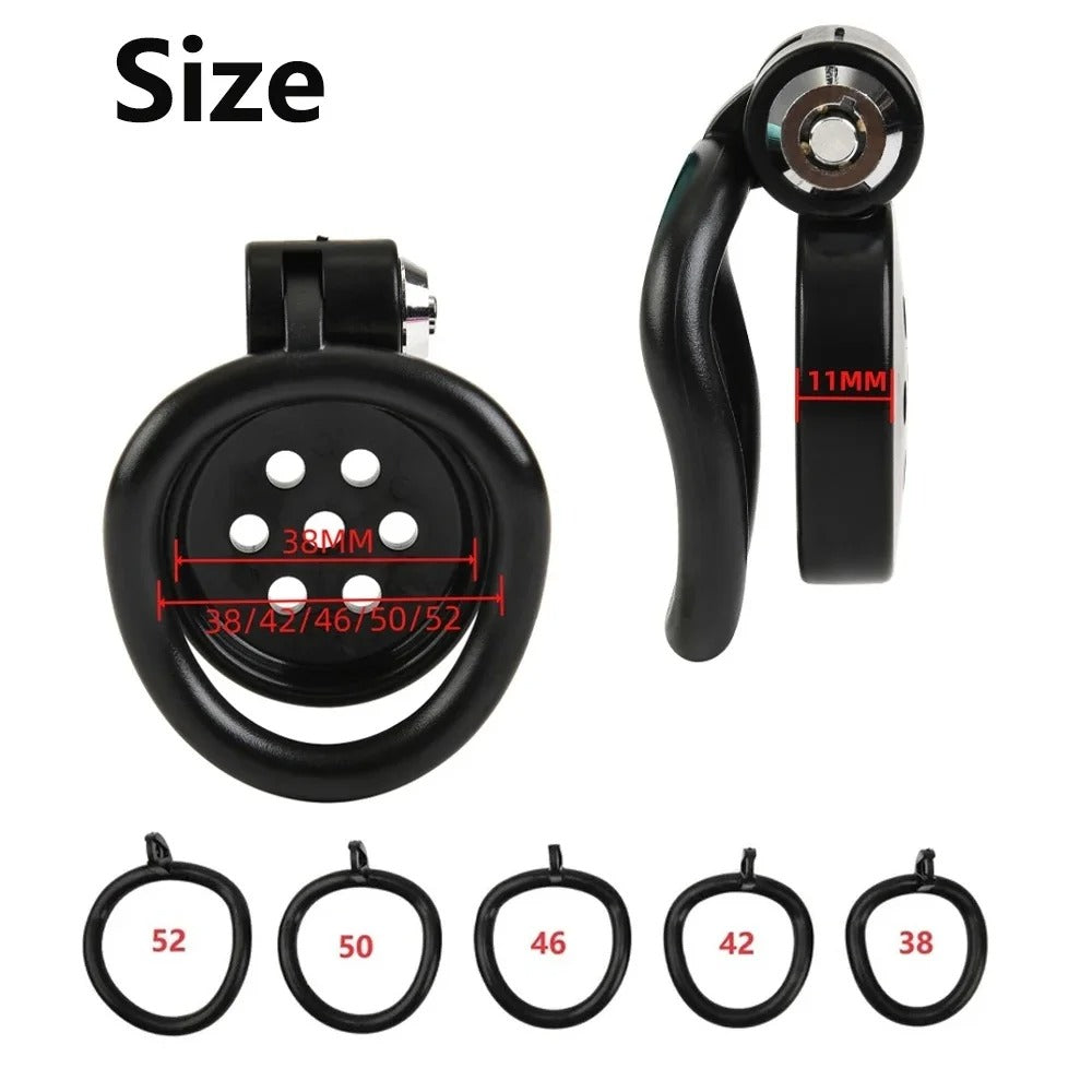 Small Male Chastity Cage Set with 5 Rings & Urethral Sound Plug Pink / Black