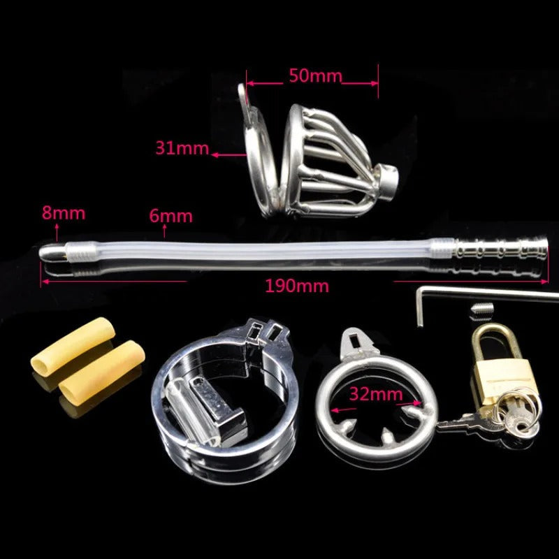 Stainless Steel Standard Male Chastity Device with Catheter Mini