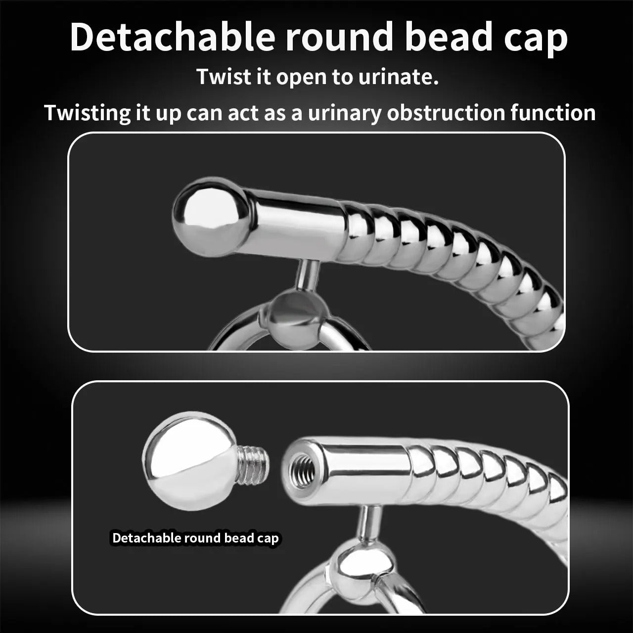 Stainless Steel Beaded Urethral Plug with Ring – Metal Dilator & Stretcher Device for Men
