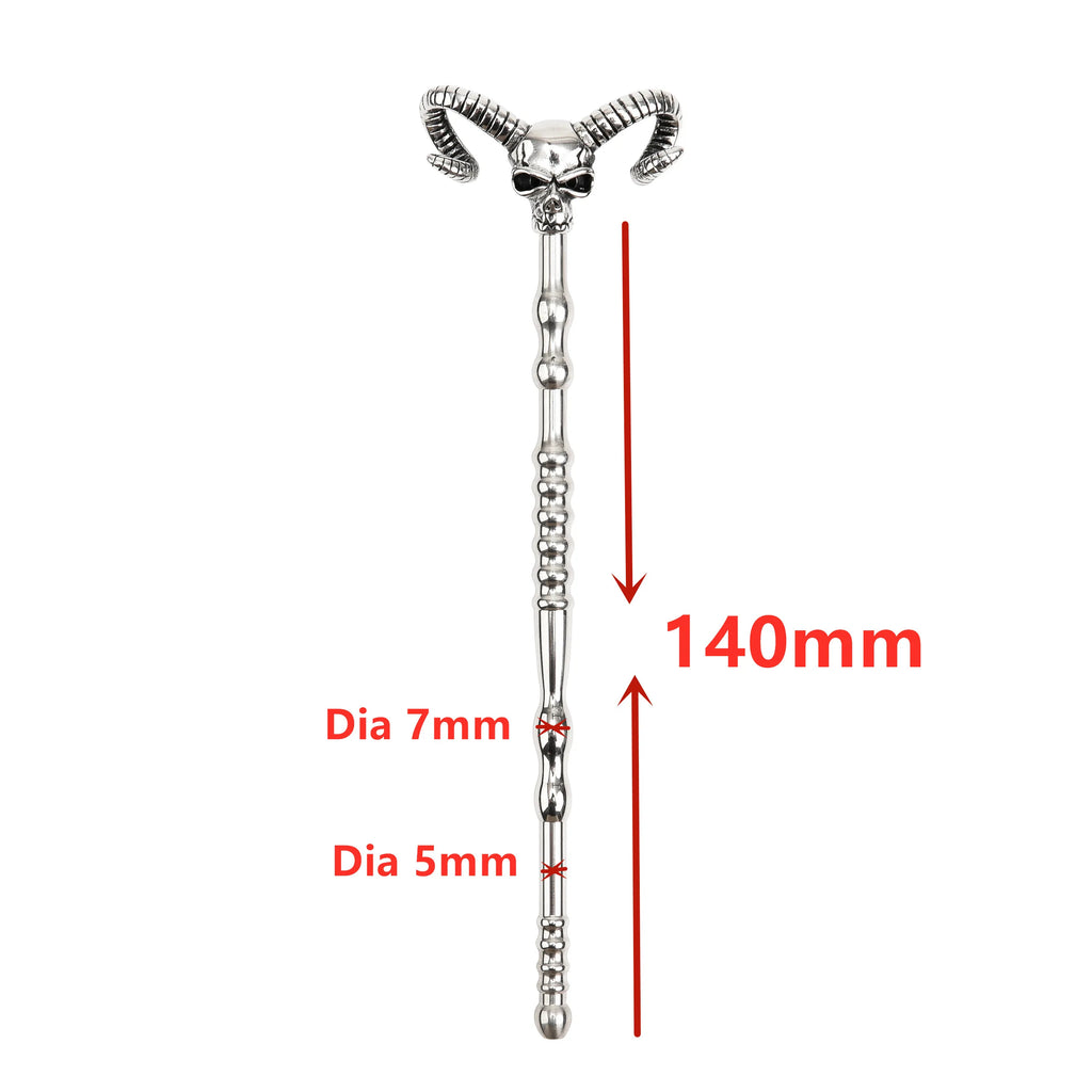 140mm Hollow Stainless Steel Urethral Sound | Skull Head Design