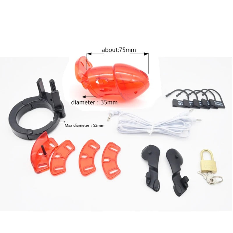 Plastic Electro Shock Male Chastity Device with Adjustable Cuff Ring