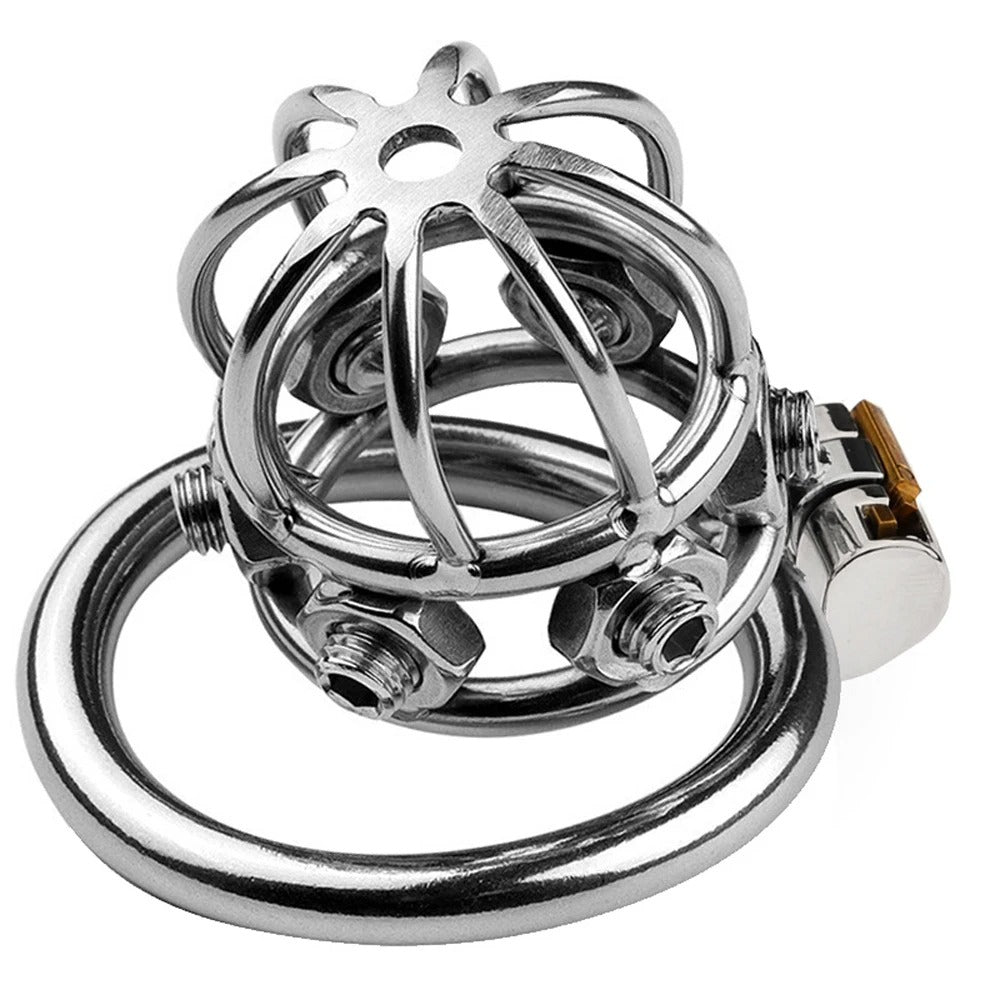 Stainless Steel Male Chastity Device – Spiked Ring and Locking Belt Design