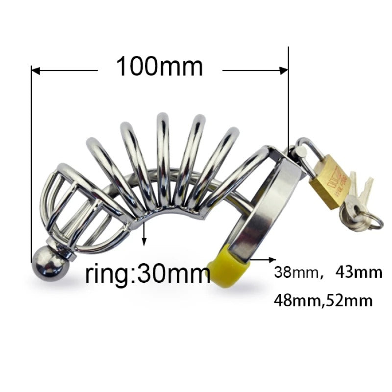 Stainless Steel Long Male Chastity Device with Urethral Catheter