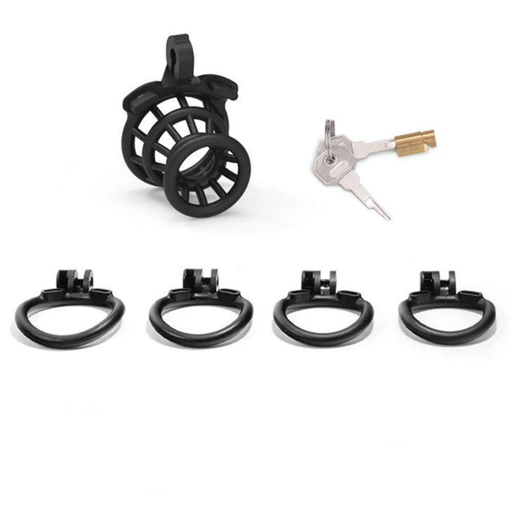 Mini Male ABS Chastity Device – Secure Locking Cage with 4 Base Rings
