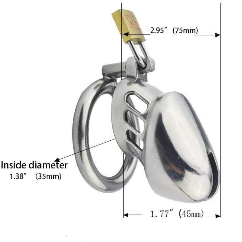 Male Stainless Steel Small Chastity Device with Padlock and Ring BDSM