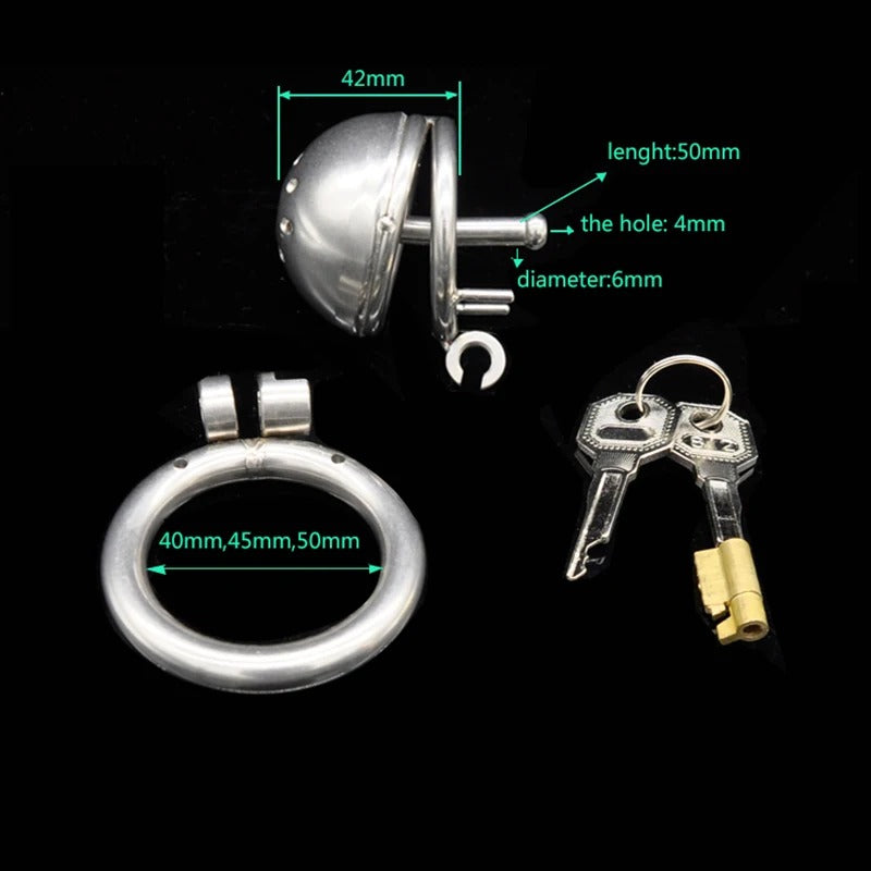 Stainless Steel Male Chastity Device with Catheter and Magic Lock Ring