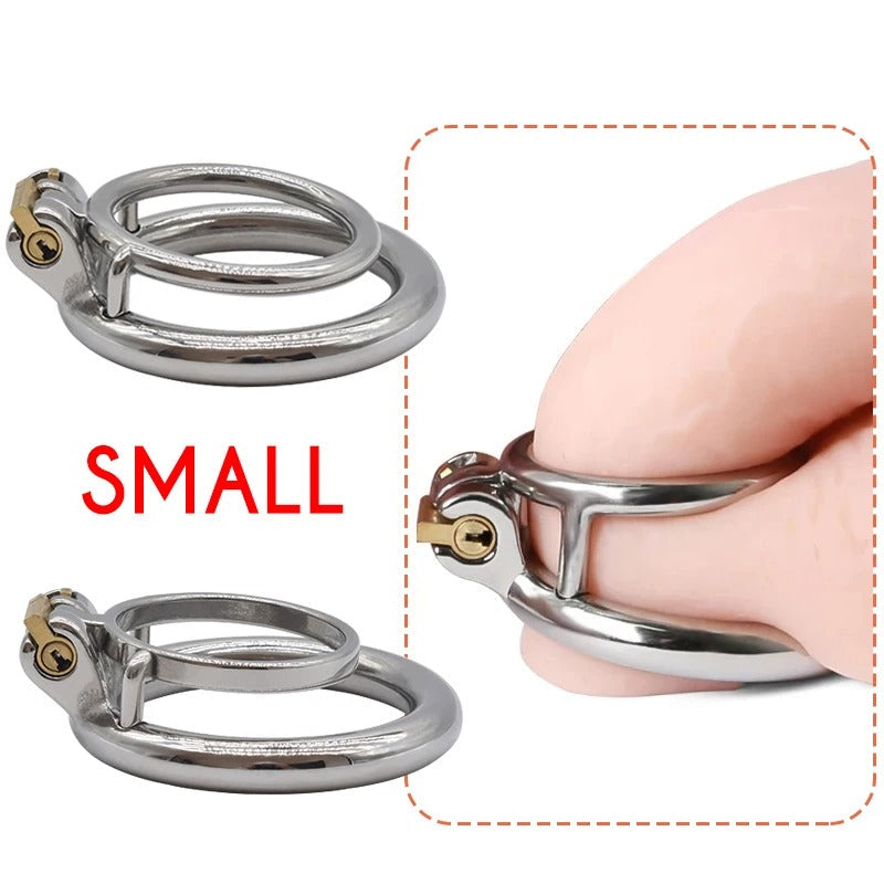 Stainless Steel Male Chastity Cage with Double Ring – Small Chastity Device