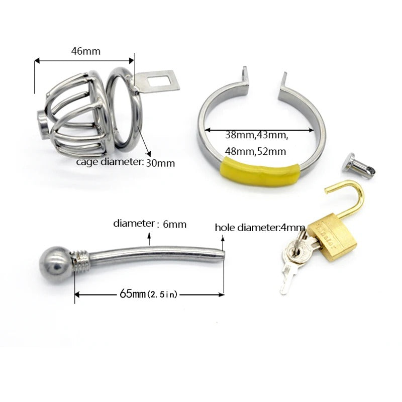 Metal Stainless Steel Male Chastity Cage with Catheter Plug