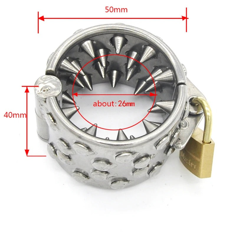 Stainless Steel Male Chastity Ring – 4-Row Locking Design Pendant Device
