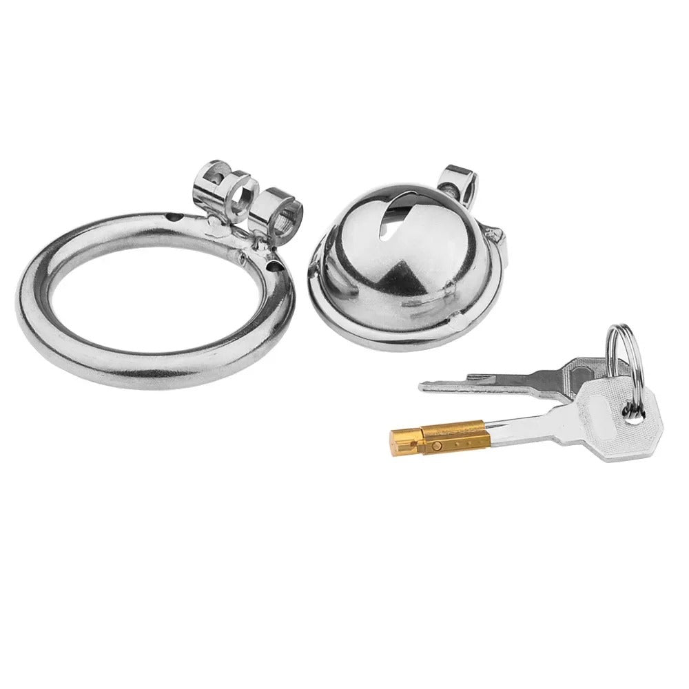 Super Small Hemispherical Stainless Steel Male Chastity Device with Cock Ring