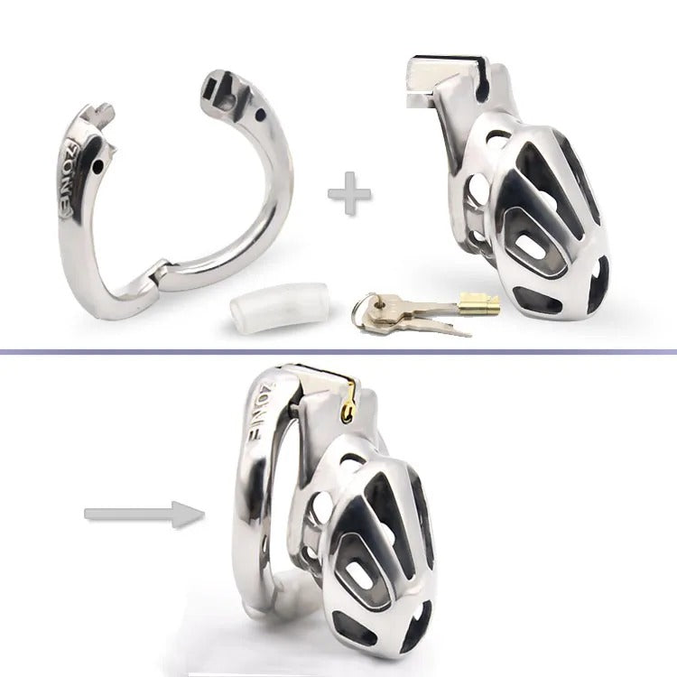 Metal Male Chastity Device with Openable Ring and Vent Hole Design