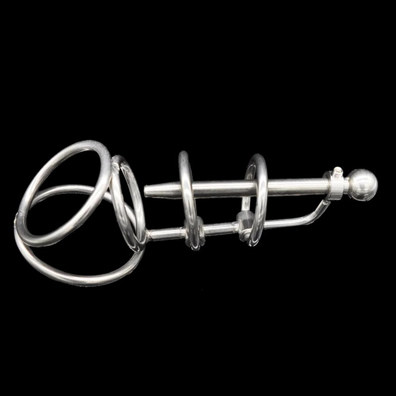 Stainless Steel Chastity Device with Urethral Catheter Plug for Male