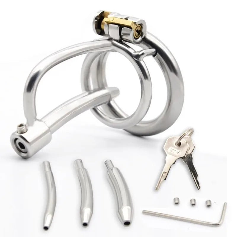 316 Stainless Steel Male Chastity Device with Removable Catheter and Stealth Lock
