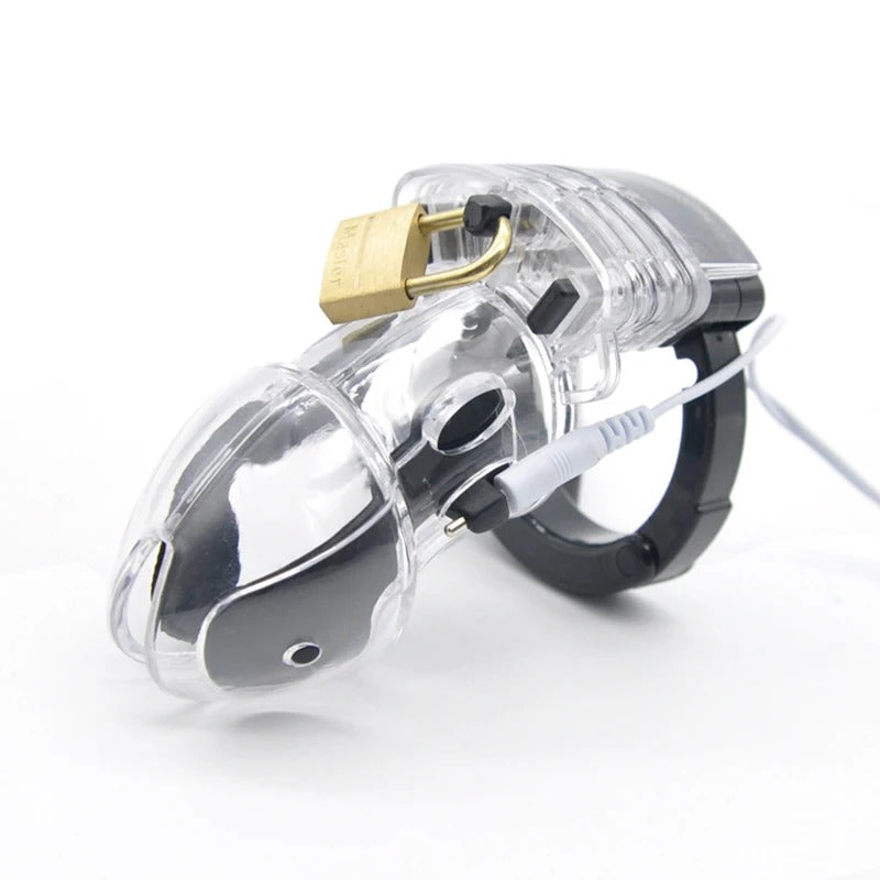 Plastic Electro Shock Male Chastity Device with Adjustable Cuff Ring