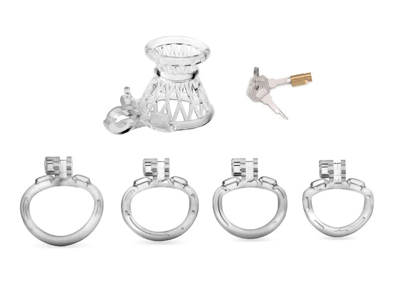 Mini Male ABS Chastity Device – Secure Locking Cage with 4 Base Rings