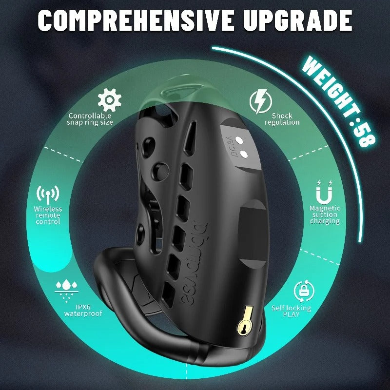 Remote Control Electric Chastity Cage – Male Locking Device with Plug & Adjustable Rings