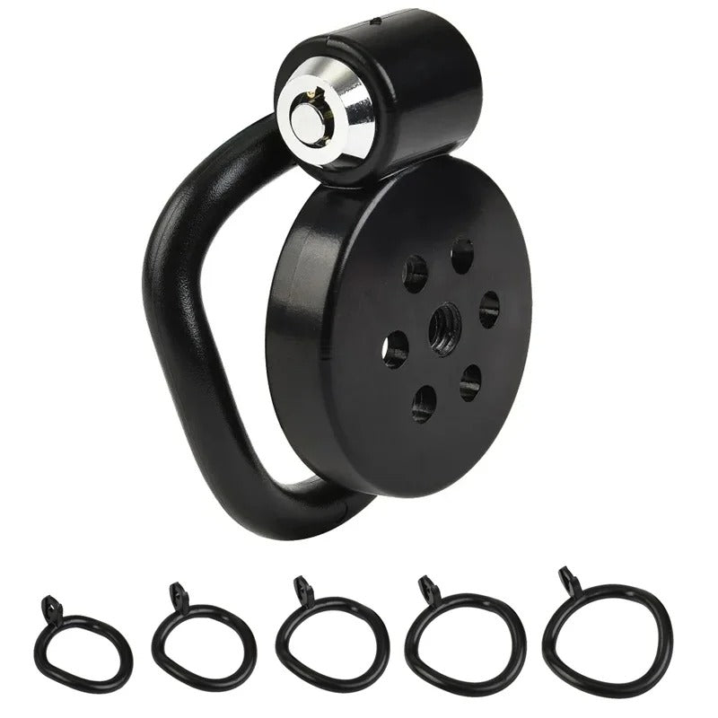 Small Male Chastity Cage Set with 5 Rings & Urethral Sound Plug Pink / Black