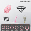 New Male Chastity Cage with Soft Studs, Urethral Sound Plug & 6 Interchangeable Rings