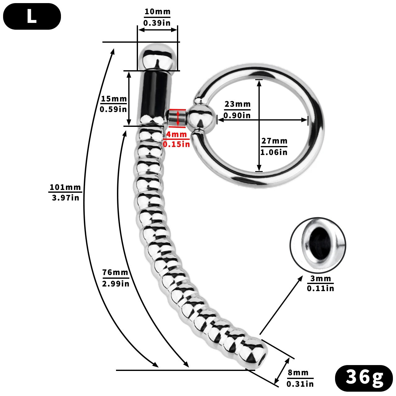 Stainless Steel Beaded Urethral Plug with Ring – Metal Dilator & Stretcher Device for Men