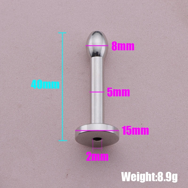 Stainless Steel Hollow Urethral Sound with 3 Beads – Penis Plug Dilator for Men